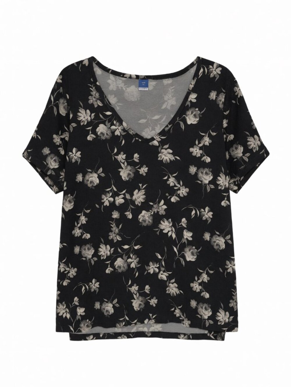 Old Navy Floral V-Neck Tee - Women's L Black